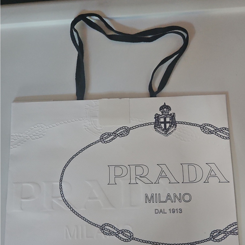 Prada White Shopping Bag with Black Logo & Handles